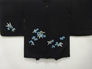 花模様　刺繍　一つ紋　絵羽織